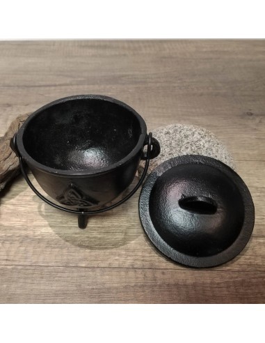 Chaudron de sorcière en fonte symbole Triquetra