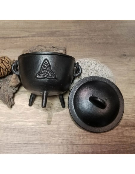 Chaudron de sorcière en fonte symbole Triquetra