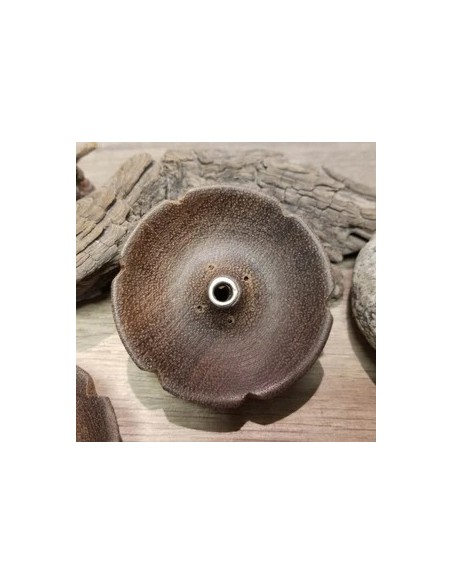 Porte encens rond en bois, forme Lotus dans le style Tibétain