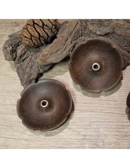 Porte encens rond en bois, forme Lotus dans le style Tibétain